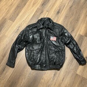 Vtg Eagle Leather Jacket Embroidery Motorcycle Zip up‎ “ god bless America” L